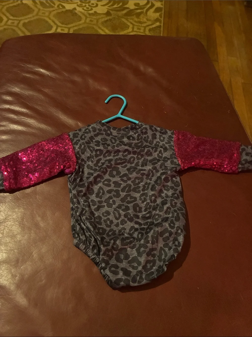 Girls' 'Be Kind' Leopard Print One-Piece with Pink Sequin Sleeves